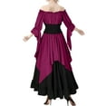 thumbnail image 4 of TFEOQRY Women's Renaissance Dress Off Shoulder Flare Sleeves Lace Up Front Layered Hem Medieval Outfit Hot Pink, 4 of 8