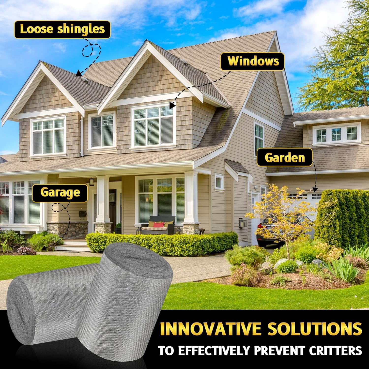 Steel Wool Mice Fabric Roll Contro L - 3 Pcs Steel Wool 0000 & 1 Pcs Wire Mesh with Metal Tweezers, Gloves & Scissors, Steel Wool & Wire Mesh Fill Hole for Mice, Mouse Hole Filler for House Garden