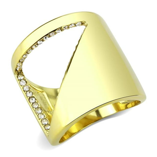 Bague en Acier Inoxydable IP Gold avec Cristal de Qualité Supérieure en Transparent - Taille 6