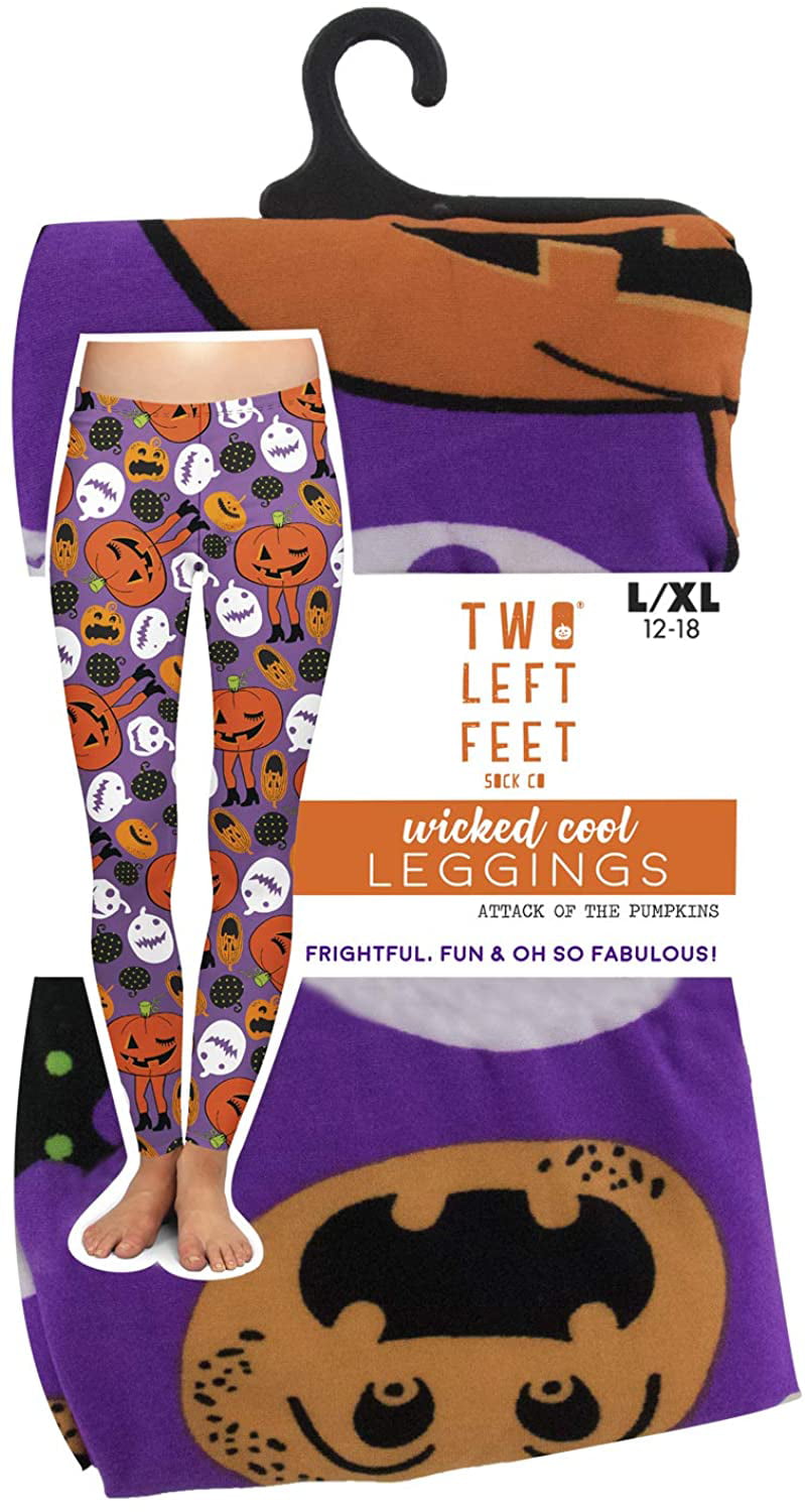 TWO LEFT FEET Attack of the Pumpkin Women's Halloween Leggings L/XL