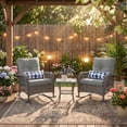 thumbnail image 3 of Techmilly 3-Piece Outdoor Rocking Chairs, Wicker Patio Furniture with Thickened Cushions and Table for Porch (Grey and White), 3 of 9