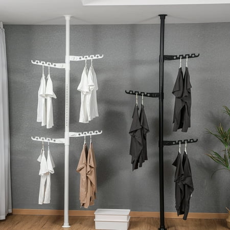 

Petsdo Adjustable Laundry Pole Clothes Drying Rack Coat Hanger DIY Floor to Ceiling Tension Rod Storage Organizer for Indoor Balcony - White
