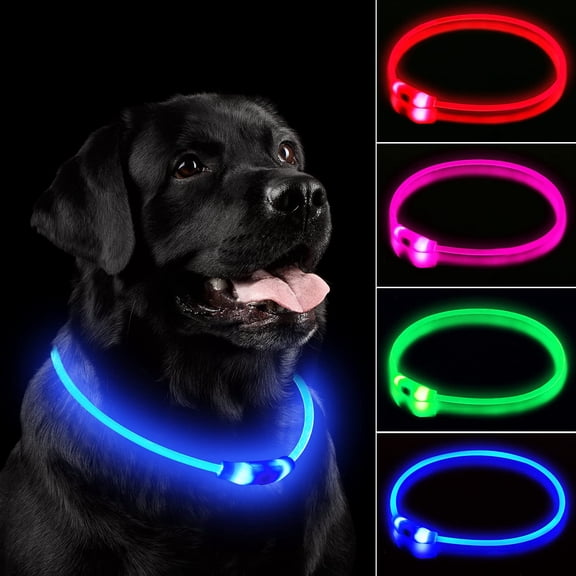 Miaocao Flashseen LED Dog Collar, USB Rechargeable Glowing Lighted Up Collar, Cuttable Water-Resistant TPU Safety Collar Lights for Small Medium Large Dogs