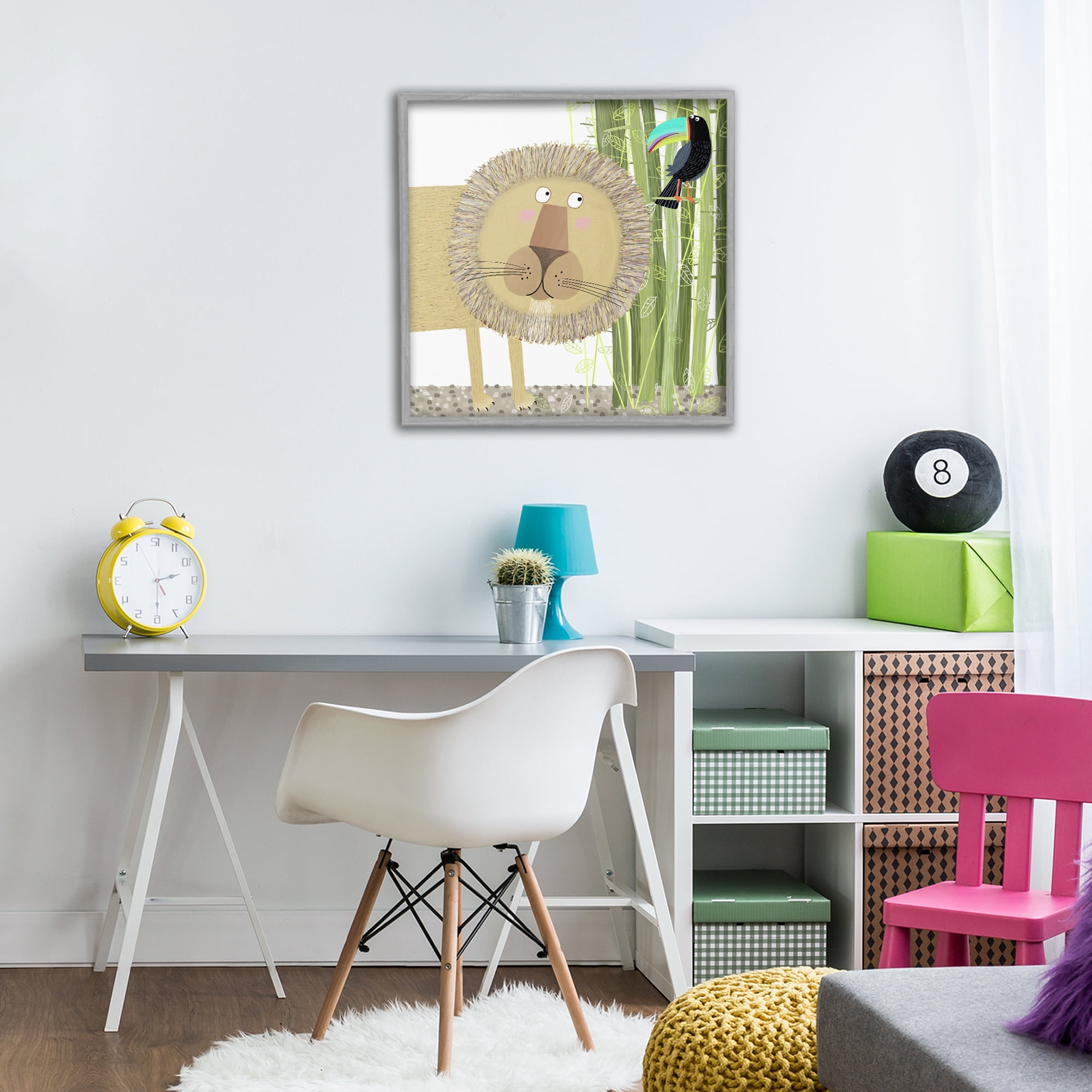 Stupell Industries Lion with Bamboo Trees & Toucan Gray Framed Giclee Art, design by Carla Daly