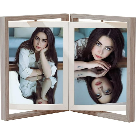 5x7 Photo Frame, Wooden Bifold Swivel Photo Frame, Desktop Vertical Picture Frame, HD Glass, Holds 4 Photos Simultaneously, for Table Decoration (Coffee color, 5X7in)