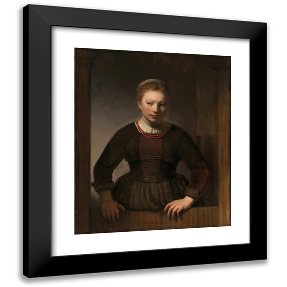 Rembrandt van Rijn 12x14 Black Modern Framed Museum Art Print Titled - Young Woman at an Open Half-Door (1645)