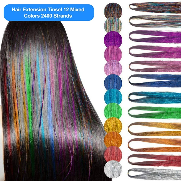 Hair Tinsel Kit With Tools 12 Colors 2400 Strands Hair - Temu