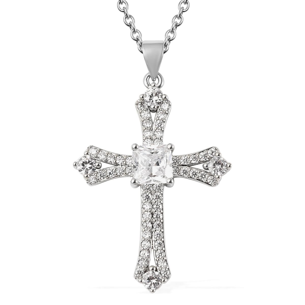 Stainless Steel Polished Cushion Religious Faith Cross Necklace 24 Inch Jewelry Gifts for Women