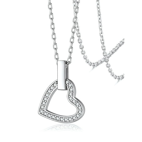 Silvora Women Sterling Silver Necklace with Cubic Zirconia, Heart Love Pendant Necklace Layering Necklace Gift for Mom Wife Girlfriend