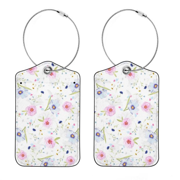 Luggage Tag, Travel Tags, Handbag Tag - Square PU Leather 2 Pack with Privacy Cover and Stainless Steel Ring - Suitable for Travel, Backpack, Handbag [Amazon Approved] Floral Leaves