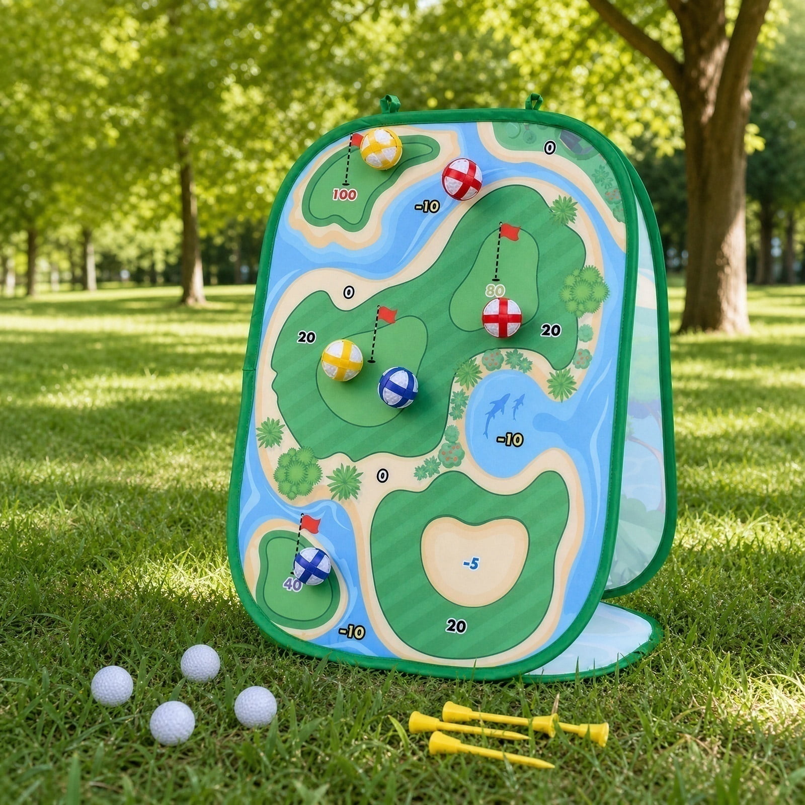 Backyard Golf Game Set, Velcro Golf Chipping Game, Golf Set for Student 4-8, Backyard Toys for Student Ages 4-8, Foldable 3-In-1 Cornhole Style Golf Toys Kit Complete with 1