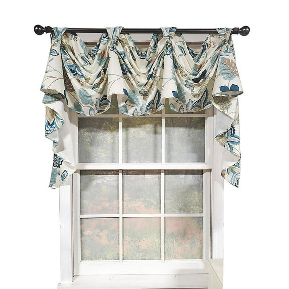 RLF Home Samanta 3" Tab Top Luxurious and Elegant Window Treatment 3-Scoop Victory Swag 56" x 18" Blue