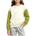 thumbnail image 2 of LOINRODI Kids Color Block Raglan Sweatshirt, Pullover Loose Fit Raglan Sleeve Color Block Crewneck Boys Girls Fall Daily Tops Green Size 4-5 T, 2 of 9