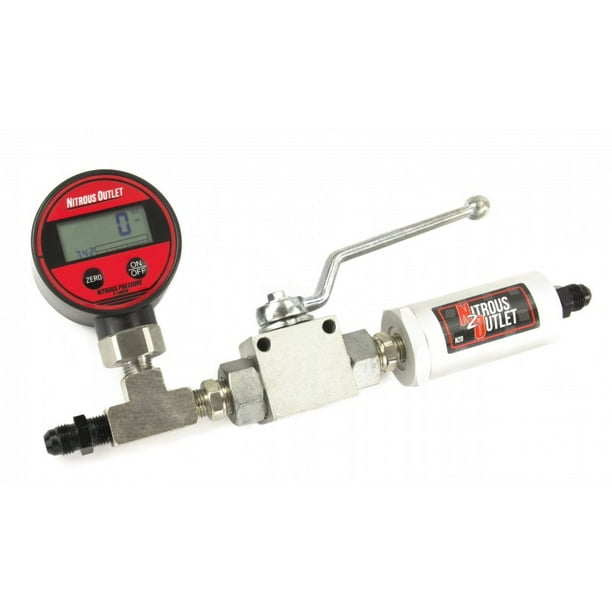 Nitrous Outlet Digital Inline Nitrous Pressure Gauge, Shut Off Valve, and Nitrous Filter for 6AN