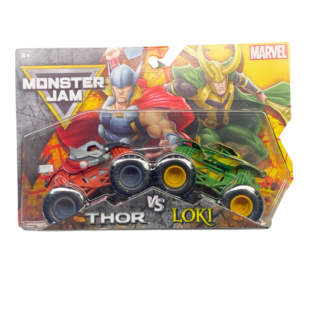 Monster Jam Marvel Thor vs Loki 1:64 Scale Monster Truck 2 Pack, Series 6