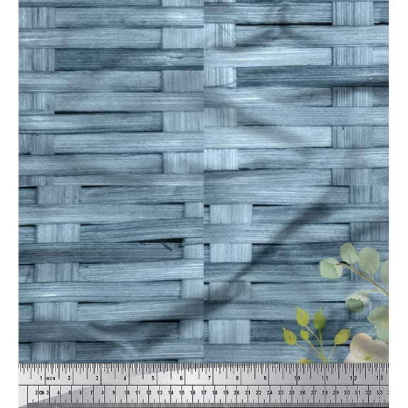 Soimoi Blue Cotton Duck Fabric Check,Leaves & Floral Print Fabric by The Yard 42 Inch Wide