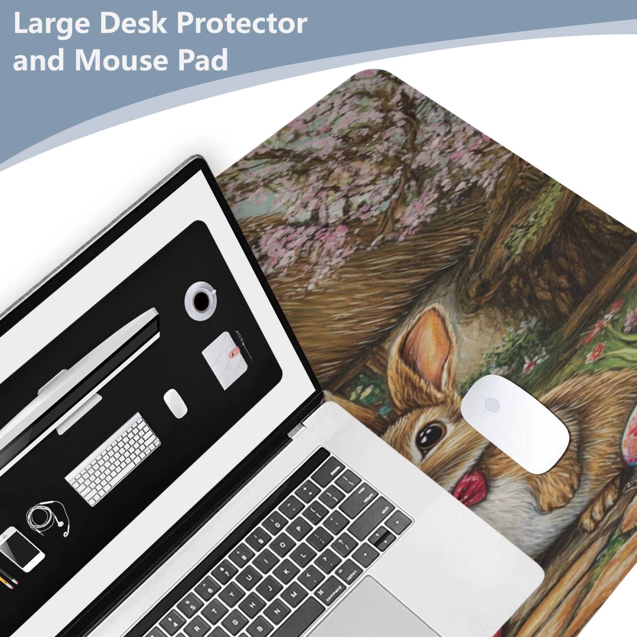 Wobogo Easter Cozy Cabin Gaming Mouse Pad Non-slip Leather Desk Mat Water Resist Keyboard Pad for Gamer Office 23.6×47.2in