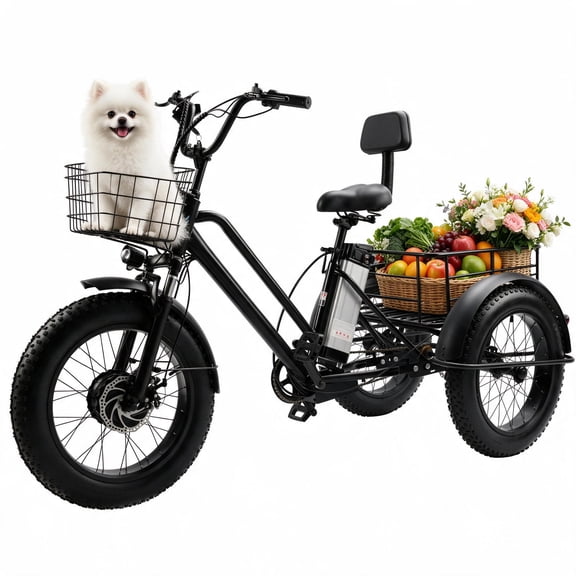 VIPQV 3 Wheel Electric Tricycle for Adults with Fat Tire 20", Class 2, 19MPH Max Speed, 25Miles Range, 500W Electric Trike 48V 13AH UL2849
