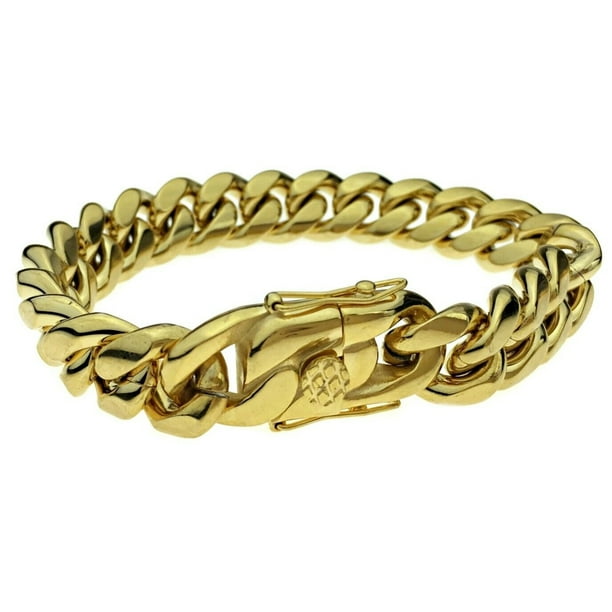 Bling Cartel Mens 24k Gold Plated 14MM Miami Cuban Bracelet 8.5
