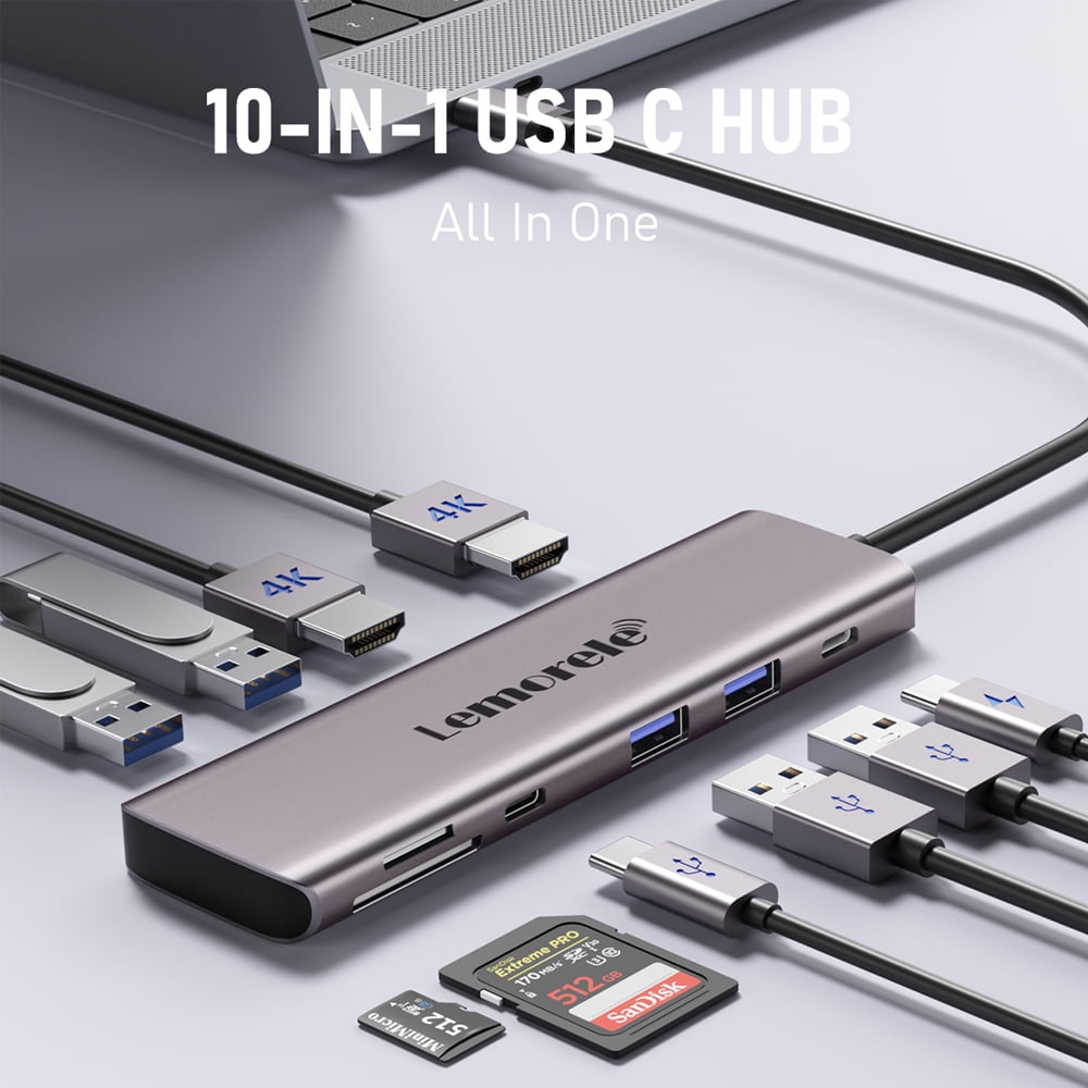 Lemorele USB C Docking Station, 10 in 1 USB C Aluminum Case Adapter with 4K Dual HDMI ,USB 3.0/2.0 Data Port, SD/TF, PD 100W, USB C Hub for Windows/mac/switch Clearance