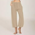 thumbnail image 2 of Posijego Cotton Linen Pants for Women Wide Leg Capris Pants Drawstring Elastic Waist Cropped Lounge Pants, 2 of 7