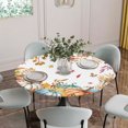 thumbnail image 5 of Orange Thanksgiving Fall Round Tablecloth for 45-54 Inch Tables,Fitted Table Cover with Elastic Edge,Orange Blue Pumpkins Botanical Waterproof Outdoor Table Cloth Protector for Patio Garden Dinner, 5 of 9
