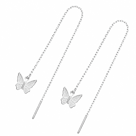 AURENIX Butterfly Threader Tassel Earrings, Stainless Steel, Long Chain Dangle Drop Earrings