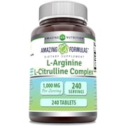 Amazing Formulas L-Arginine/L-Citrulline Complex 1000mg Per Serving 240 Tablets Supplement| Non-GMO | Gluten Free
