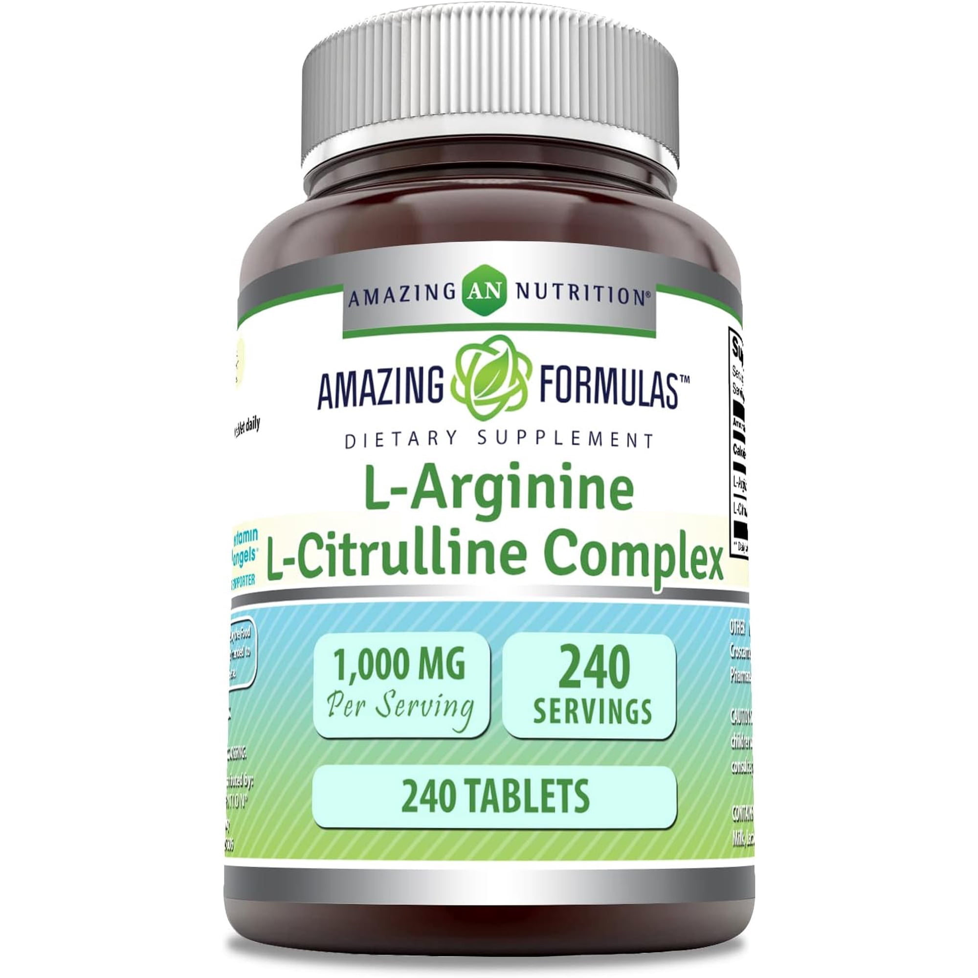 Amazing Formulas L-Arginine/L-Citrulline Complex 1000mg Per Serving 240 Tablets Supplement| Non-GMO | Gluten Free