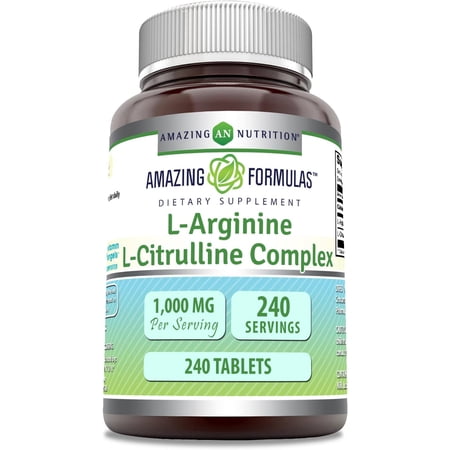 Amazing Formulas L-Arginine/L-Citrulline Complex 1000mg Per Serving 240 Tablets Supplement| Non-GMO | Gluten Free