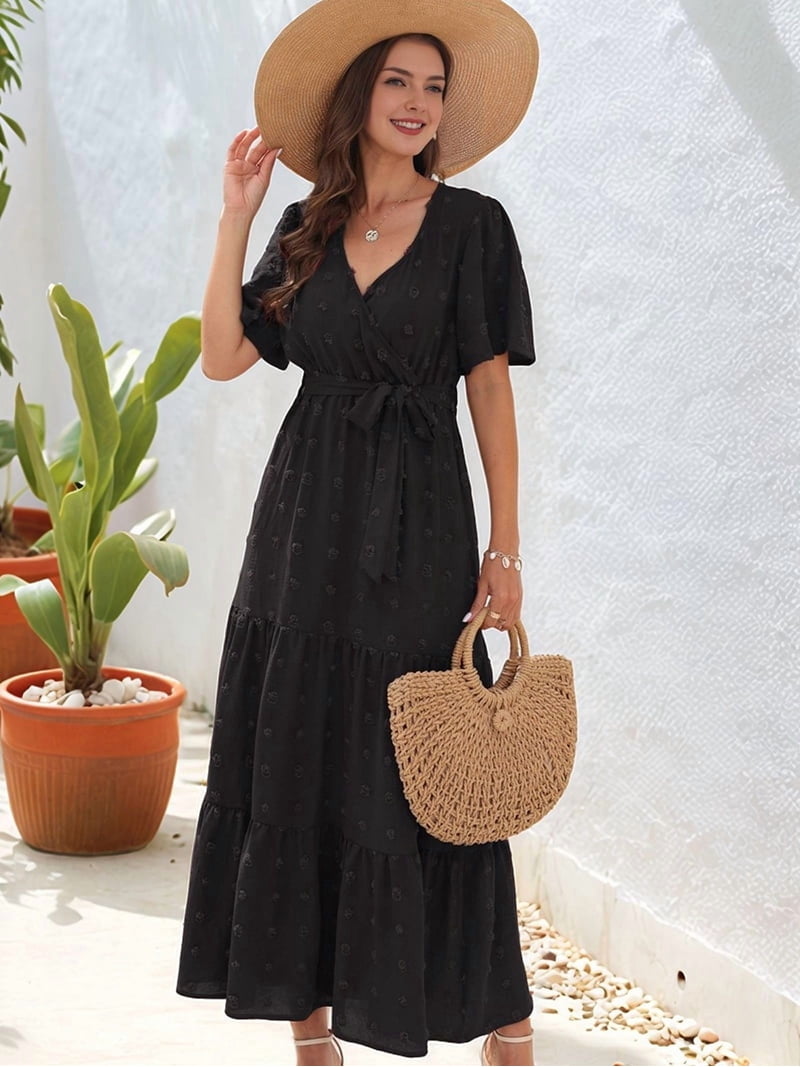 glitter dress for christmas Women's Midnight String of Lights Sequin | Unique Holiday Dress | High Strength & Durable Material | Black harlem night attire Black Mesh Overlay Long Color:rose 8 weeks