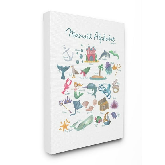 The Kids Room by Stupell Watercolor Mermaid Alphabet with Bubbles Sea Creatures and Anchor Canvas Wall Art