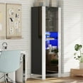 thumbnail image 2 of Merluxy High Gloss Modern Bookcase with LED Strip, Tall Bookshelf with Glass Adjustable Shelves, Bookcase with Doors for Living Room, Office, Black, 2 of 6