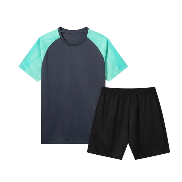 Odeerbi Juego de Entrenamiento de Fútbol Seco Rápido Para Chicos Y Niñas Camiseta de Manga Raglan Pantalones Cortos de Malla Conjunto Atlético Respirable Para 5-15 Años