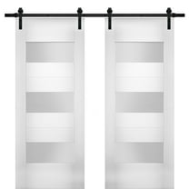 Modern Double Barn Door 60 x 80 inches with Opaque Glass / Sete 6003 White Silk / 13FT Rail Track Set / Solid Panel Interior Doors