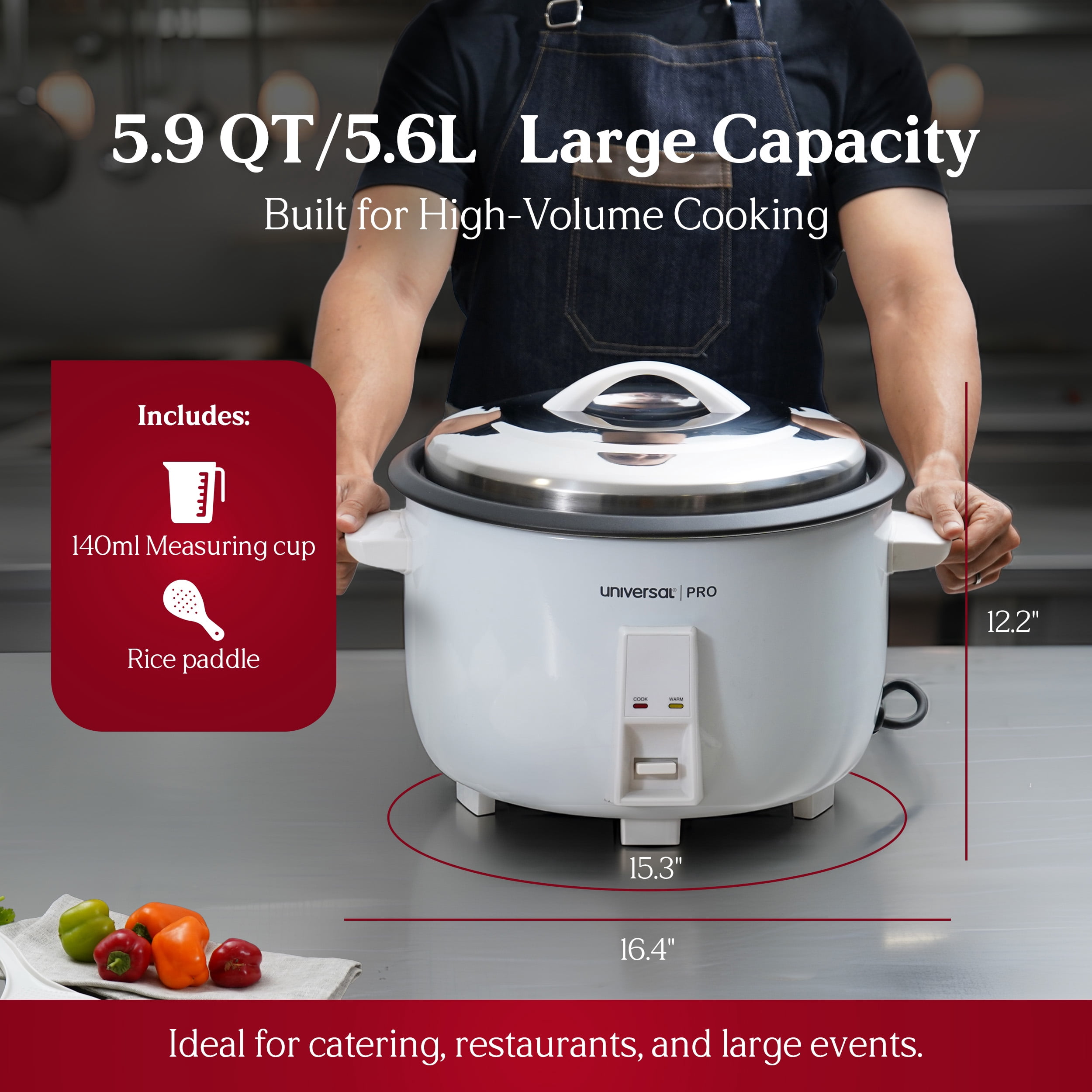 Universal PRO 35 Cup Commercial Rice Cooker (70 Cooked) – Large Capacity Electric Rice Maker, Fast 1800W, One-Touch, Auto Warm, Nonstick Pot, for Restaurant & Catering