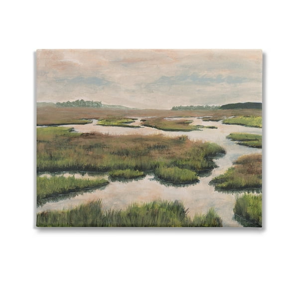 Stupell Industries Asymmetrical Stream Nature Landscape Painting Gallery Wrapped Canvas Art Print Wall Art, 20 x 16