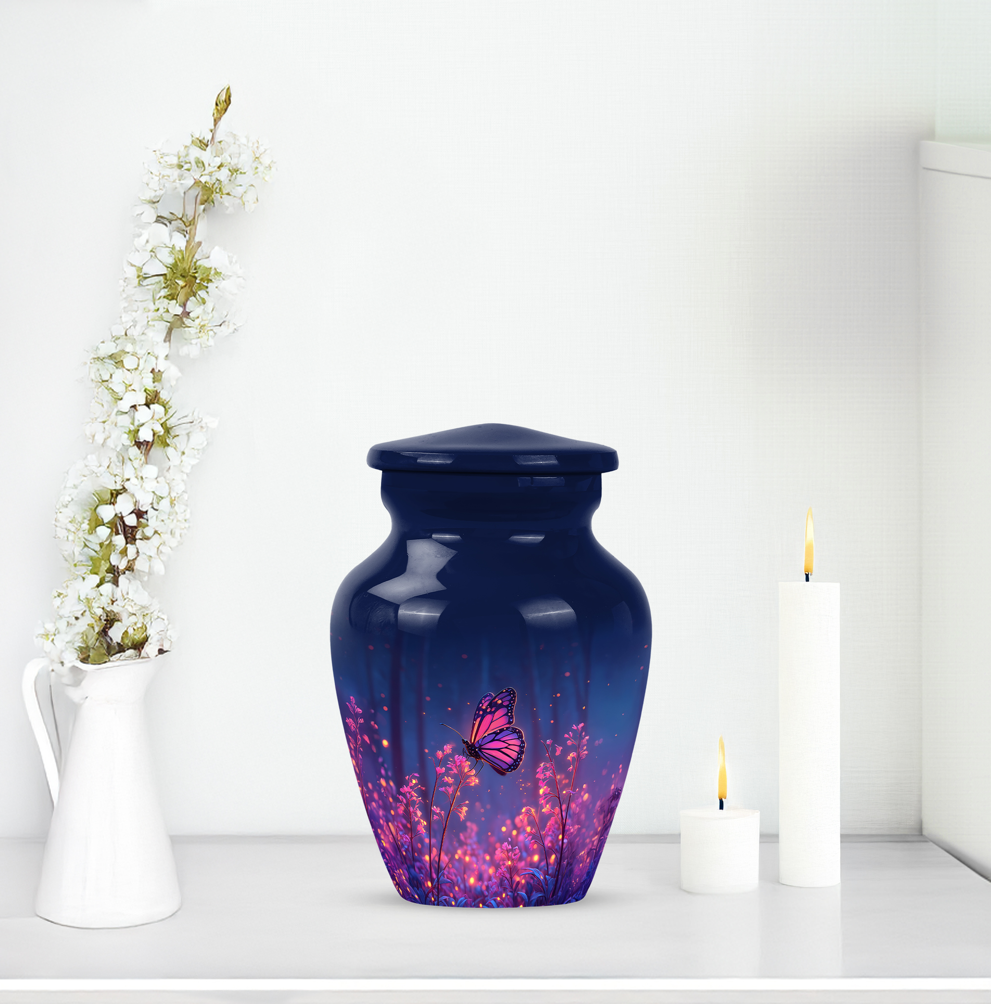 Butterfly Keepsake Memorial Urn For Ashes Adult Male & Female - Pink Flowers Cremation Urns For Adult Man And Women - 3 Inch Blue Mini Urns For Human Ashes