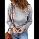 thumbnail image 2 of Camiseta de Larga con Cuello Redondo para Mujer, Otoño-Invierno, con Costuras de Gofre y Encaje, Ajustada Gris M, 2 of 7