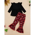 thumbnail image 2 of Toddler Girls Christmas Outfits Set Long Sleeve Shirts Dress Printed Flared Pants Bell-Bottom Fall Winter Xmas Dress-up Clothes, 1-6 Years, 2 of 7