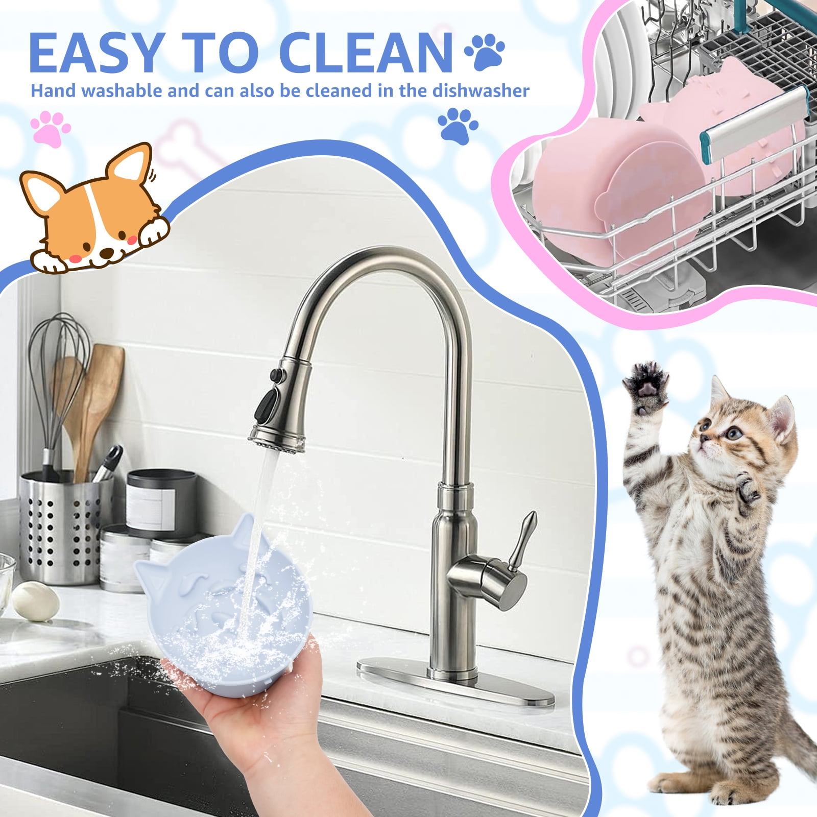 LINFANG 2Pcs Silicone Cat Slow Feeder Elevated Slow Feeder Dog Bowl with Nonslip Base Adjustable Angle Pet Feeding Bowls to Slow Down Eating for Cats Dogs