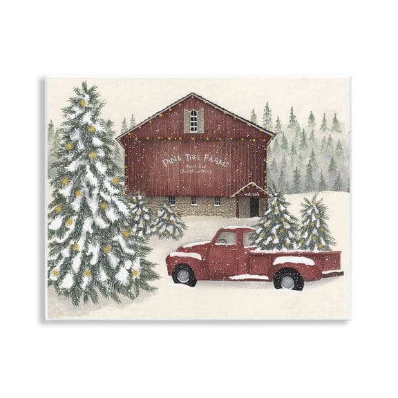 Stupell Industries Winter Pine Tree Farm Landscape & Nature Painting Unframed Art Print Wall Art, 14 x 11