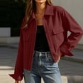 thumbnail image 6 of Admvng Women's Cropped Shacket Jacket Lapel Button Down Comfortable Chest PocketCasual Long Sleeve Ladies Coat Outerwear, 6 of 8