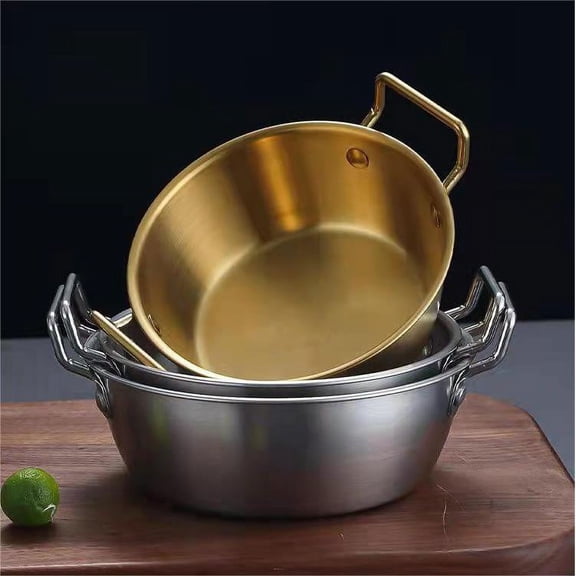 Stainless Steel Double Handle Serving Bowls, Stackable Brushed Metal Salad Pasta Bowls Set, Versatile Kitchen Bowls for Soup, Salad, Snacks, Hot Pot, Food Prep - Durable and Easy Clean Metal Bowls