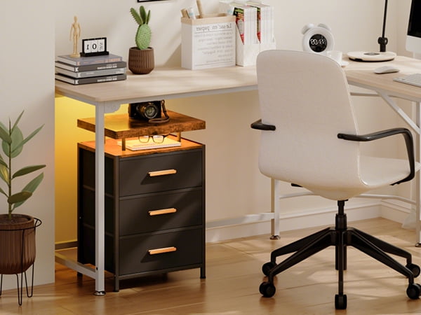 Smart LED Nightstand with 3 Drawers Modern Design Table for Bedroom, Closet, Dorm, Black