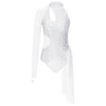 thumbnail image 3 of TiaoBug Womens Sparkly One Shouler Ballet Leotard Mesh Tulle Dress Gymnastic Bodysuit Ballerina Dancewear Silver L, 3 of 6