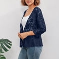 thumbnail image 4 of Lace Cardigan for Women 3/4 Sleeve Open Front Lightweight Crochet Shrug Bolero Open Dressy Casual Summer Cover Up Sweater Navy 2XL, 4 of 5