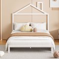thumbnail image 2 of Full Size Metal Platform Bed with House-Shaped Headboard Design,Heavy Duty Steel Slat Support,Metal Bed Frame with Modern Iron-Art Headboard & Footboard,White, 2 of 7