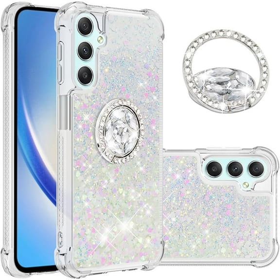 Slim Fit Case for Samsung Galaxy A24 4G,Soft Silicone TPU Glitter Liquid Quicksand Effect Ring Kickstand Case,Screen and Camera Protection Cover for A24 4G,WTZH Colorful