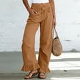 thumbnail image 2 of Admvng Women's Linen Pants Casual Wide Leg Ruffle Hem Elastic Waist Trousers, 2 of 5